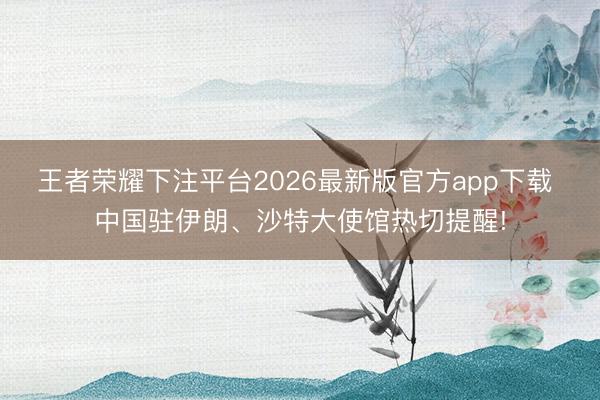 王者荣耀下注平台2026最新版官方app下载 中国驻伊朗、沙特大使馆热切提醒!
